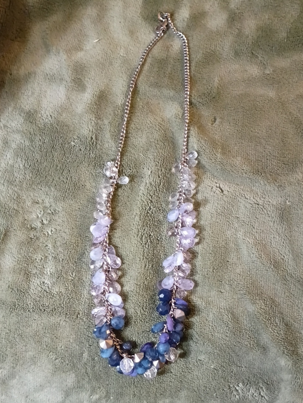 LOFT Blue and Clear Cluster Teardrop Necklace